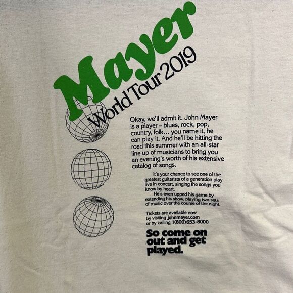 Vintage Gildan Unisex John Mayer World Tour 2019 Cream Pullover T-Shirt Size S - Picture 6 of 6